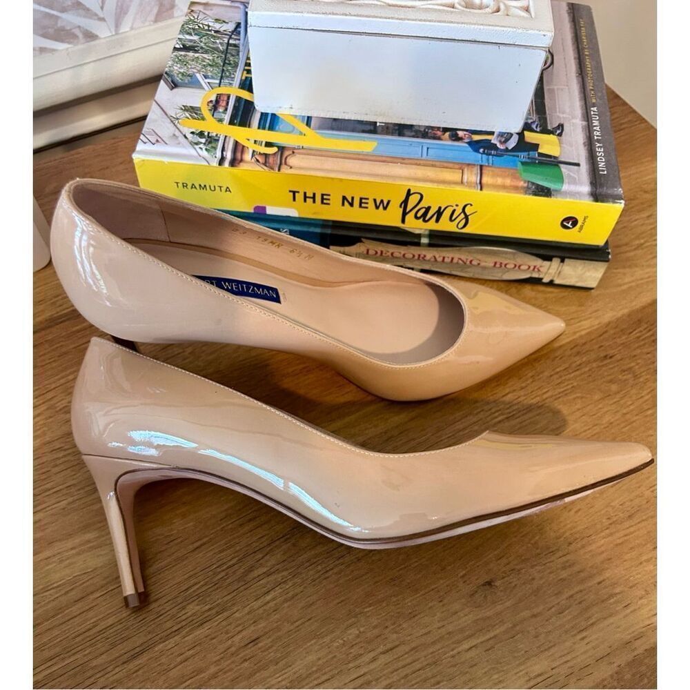 Stuart Weitzman Leigh 70 Patent Leather Adobe Pumps in Nude Size 6.5 - Picture 4 of 9